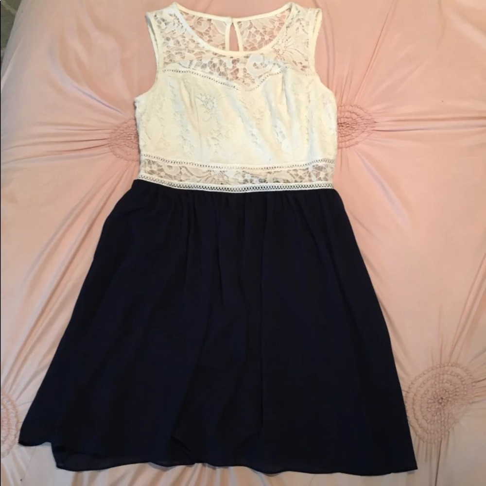 White & Navy Blue Dress